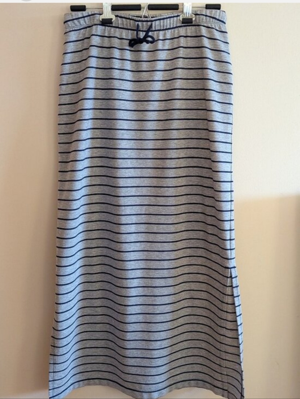 Gap Maxi Cotton Jersey Skirt, Grey with Navy Stripes, Elastic Waist, Sz M - Picture 2 of 6